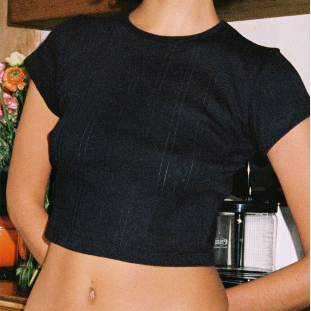 Black Ribbed Crop Top - Picture 7 of 12